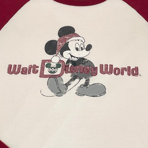 Disney Mickey Mouse Christmas Long Sleeve T-Shirt Women’s XL | Cream Red Holiday - Picture 2 of 11